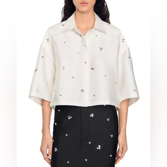 Mentissa Oversized Cropped Embellished Shirt - Picture 1 of 6